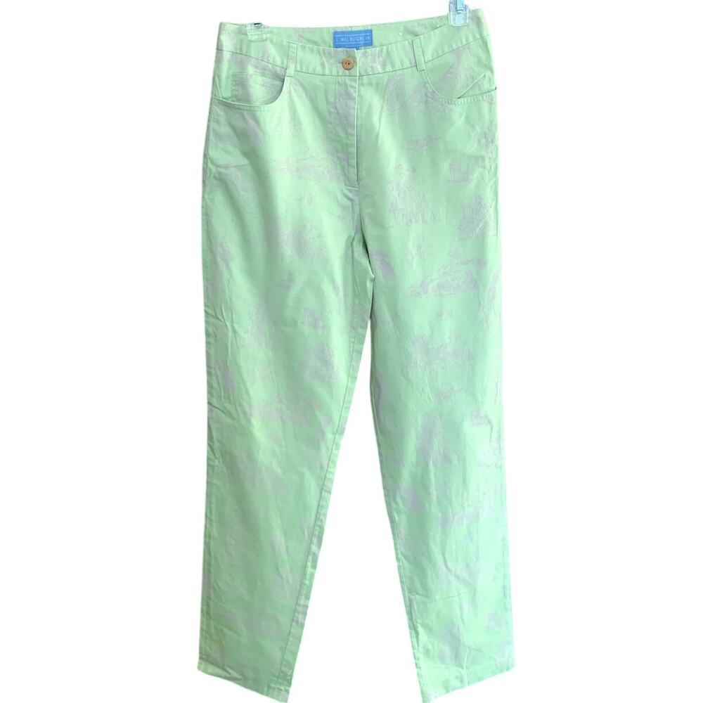 NEW J. McLaughlin Preppy Print Classic Green Straight Leg Summer Pants Size 8
